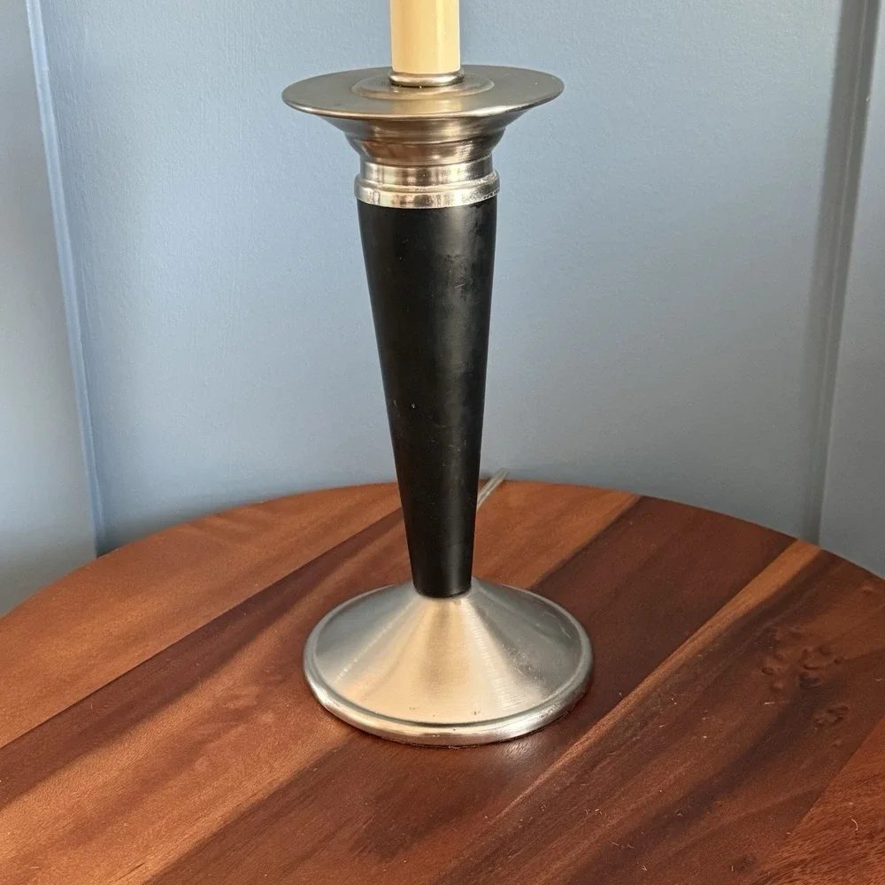 Mid Century Modern Table Lamp Black‎ Silver Metal 24